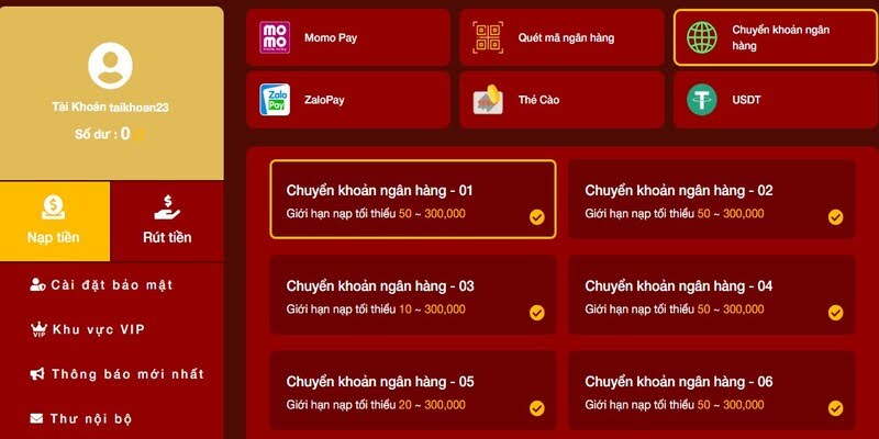 Nạp tiền 98Win nhanh chóng, an toàn với chuyển khoản